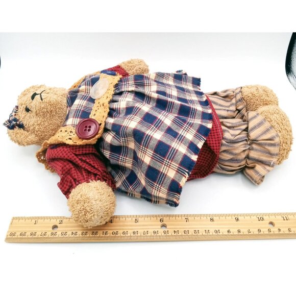 Artisan Teddy Bear Handmade Plush Stuffed Animal 12 Inch Dress Bloomers Apron - Picture 2 of 16